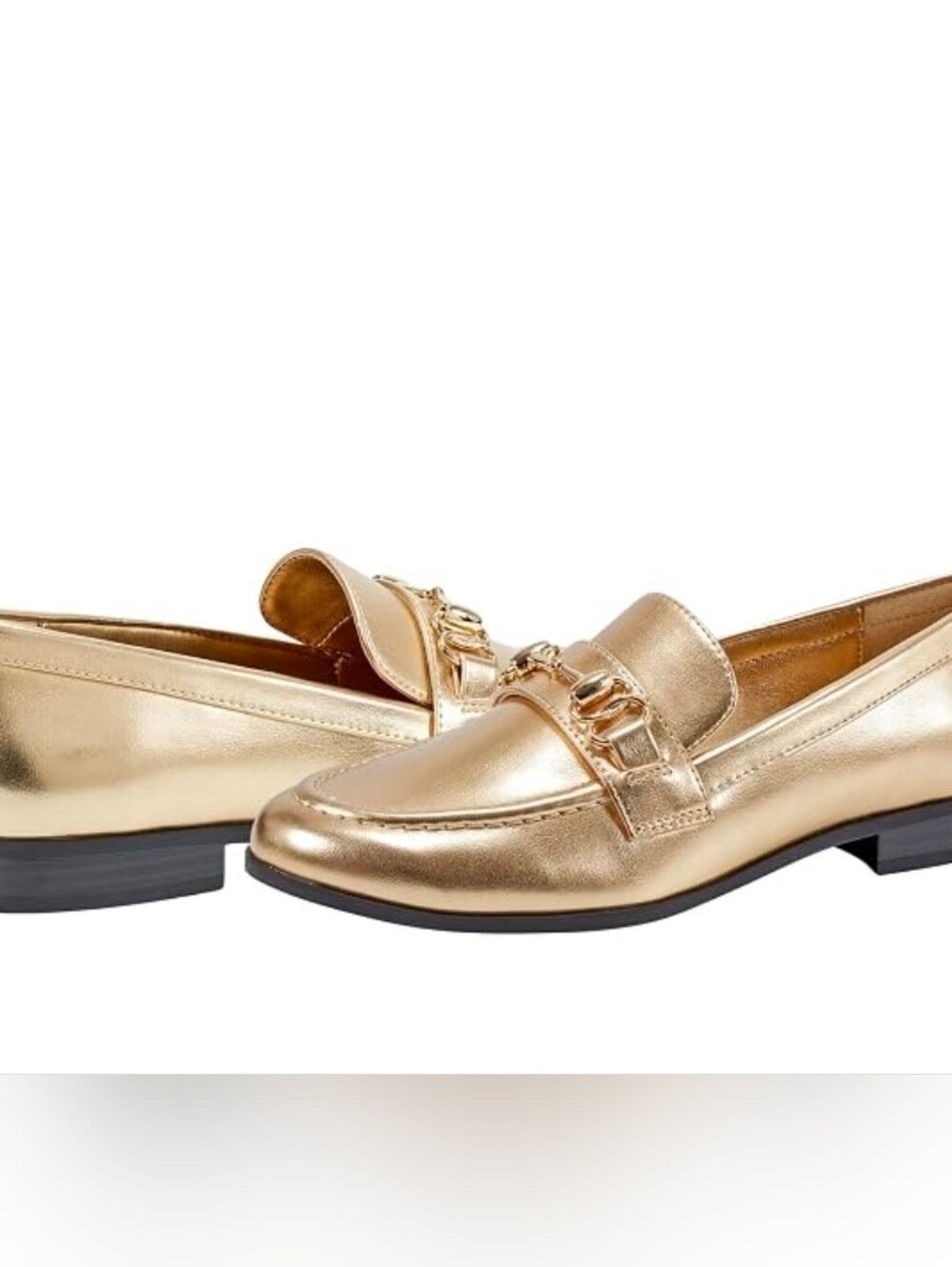 Bandolino Laly Metallic Gold Loafers Slip-On Almond Toe Polished Chain 8.5 Women - Picture 6 of 16